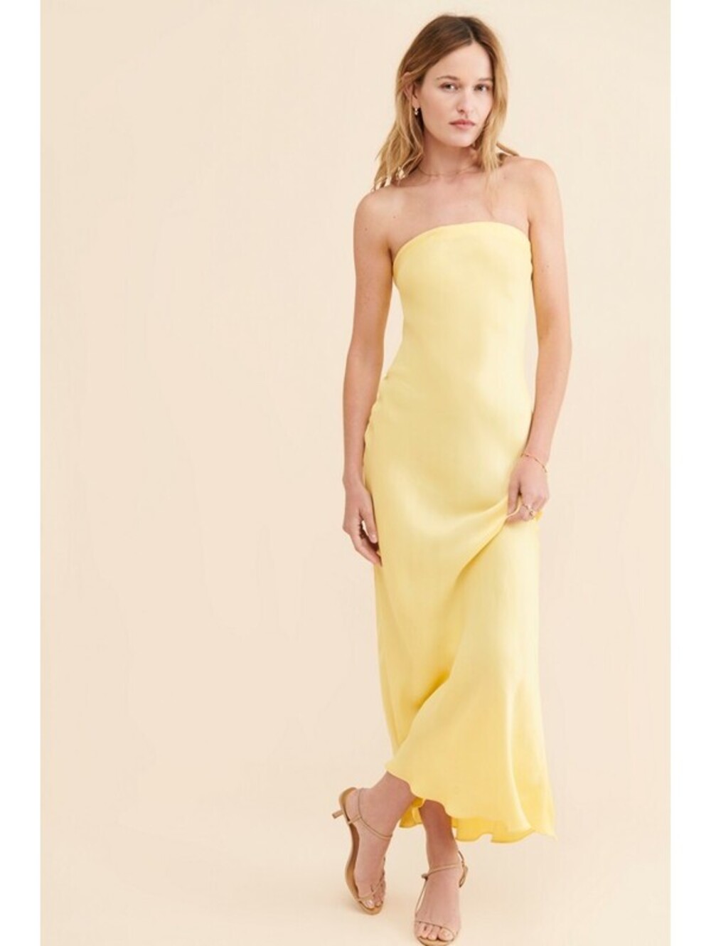 Anthropologie x Summer Away - Strapless Yellow Maxi Dress with Open Back, Size M